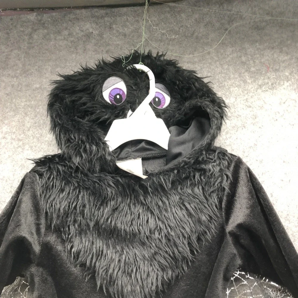 Baby Kids 6-12M Spider Jumpsuit Halloween Costume Black Plush Webbing Hooded